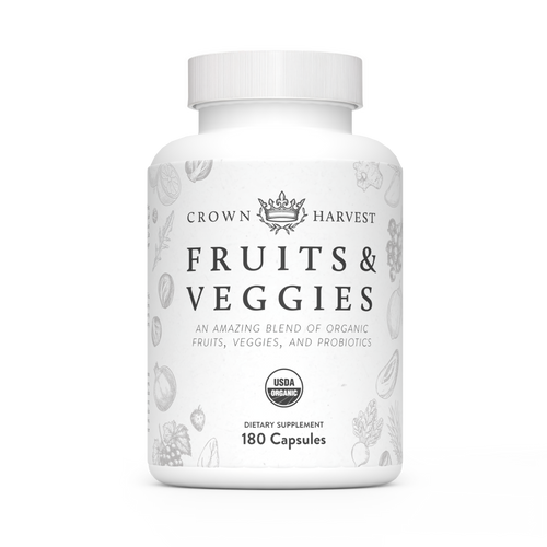 Crown Harvest Organic Fruits & Vegetables - Non GMO, Vegan, Gluten-Free, 180 capsules, 30 day supply